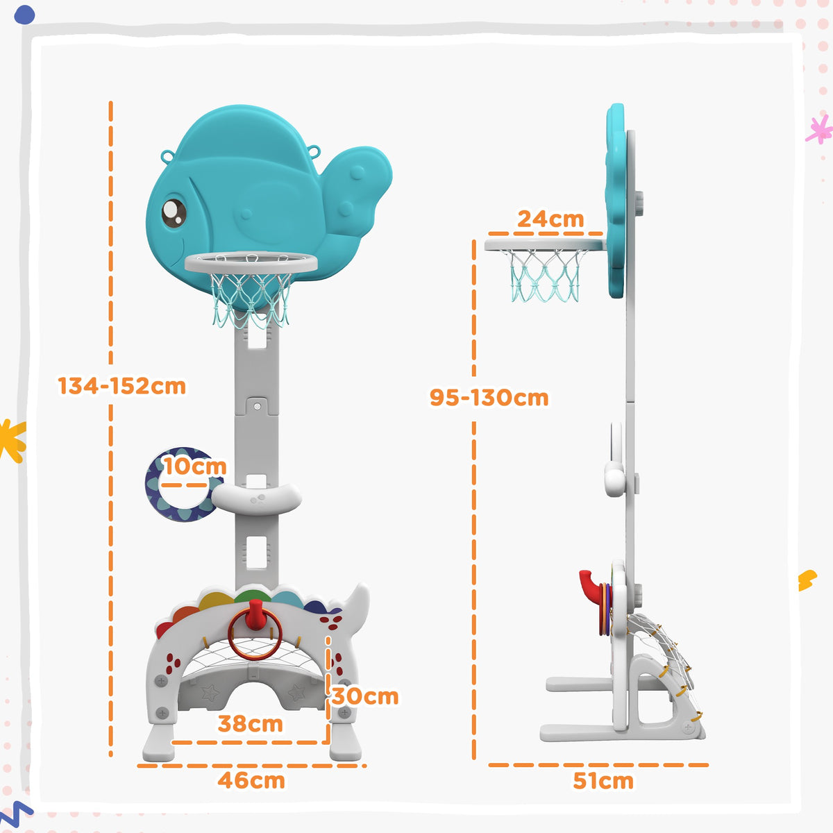 Adjustable Kids Basketball Hoop Set, 5-in-1 Indoor Outdoor Fun