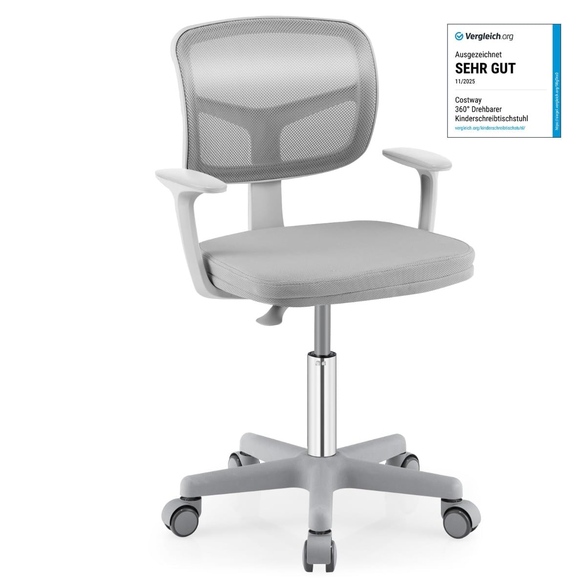 Adjustable Kids Desk Chair, 360 Swivel, Ergonomic, Grey