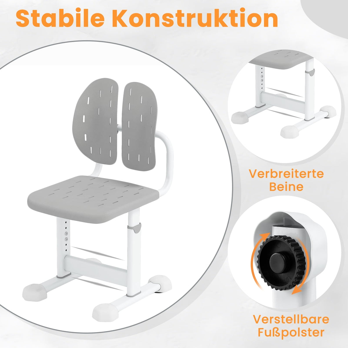 Adjustable Kids Desk Chair with Dual Backrest, Gray