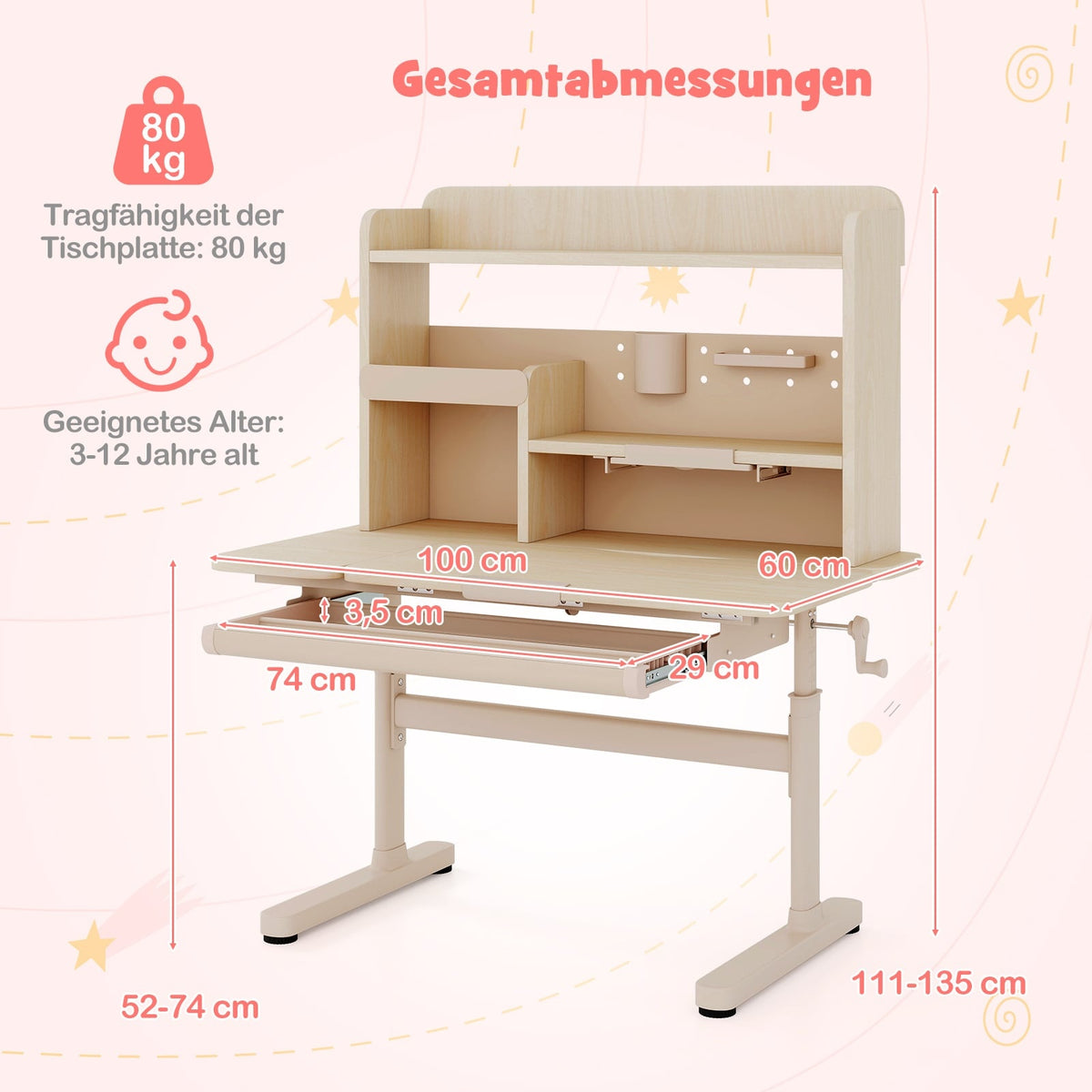 Adjustable Kids Desk with Shelf & Drawer, Tilt Top
