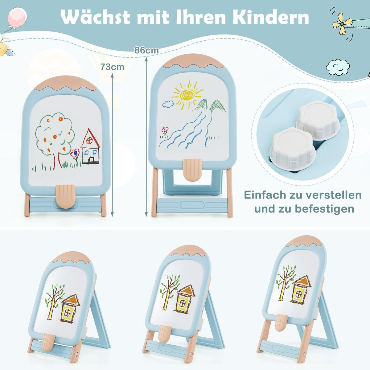 Adjustable Kids Easel with Chair, Whiteboard & Storage Box