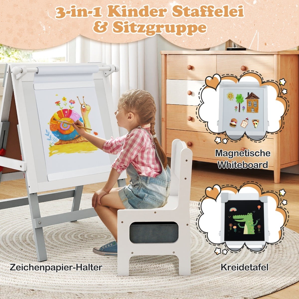 Adjustable Kids Easel with Chalkboard & Whiteboard, Grey