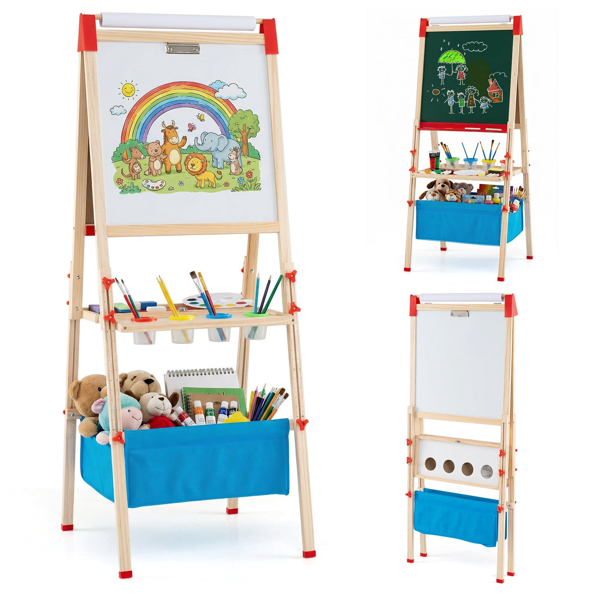 Adjustable Kids Easel with Magnetic Board & Chalkboard