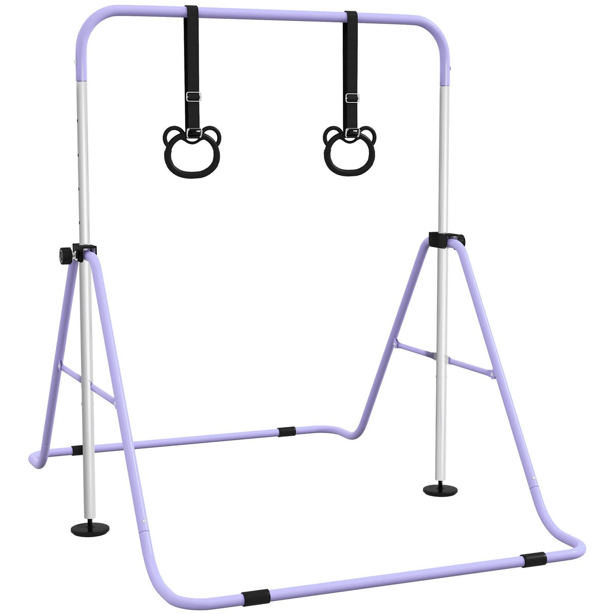 Adjustable Kids Gymnastics Bar with Rings, Foldable Steel Frame