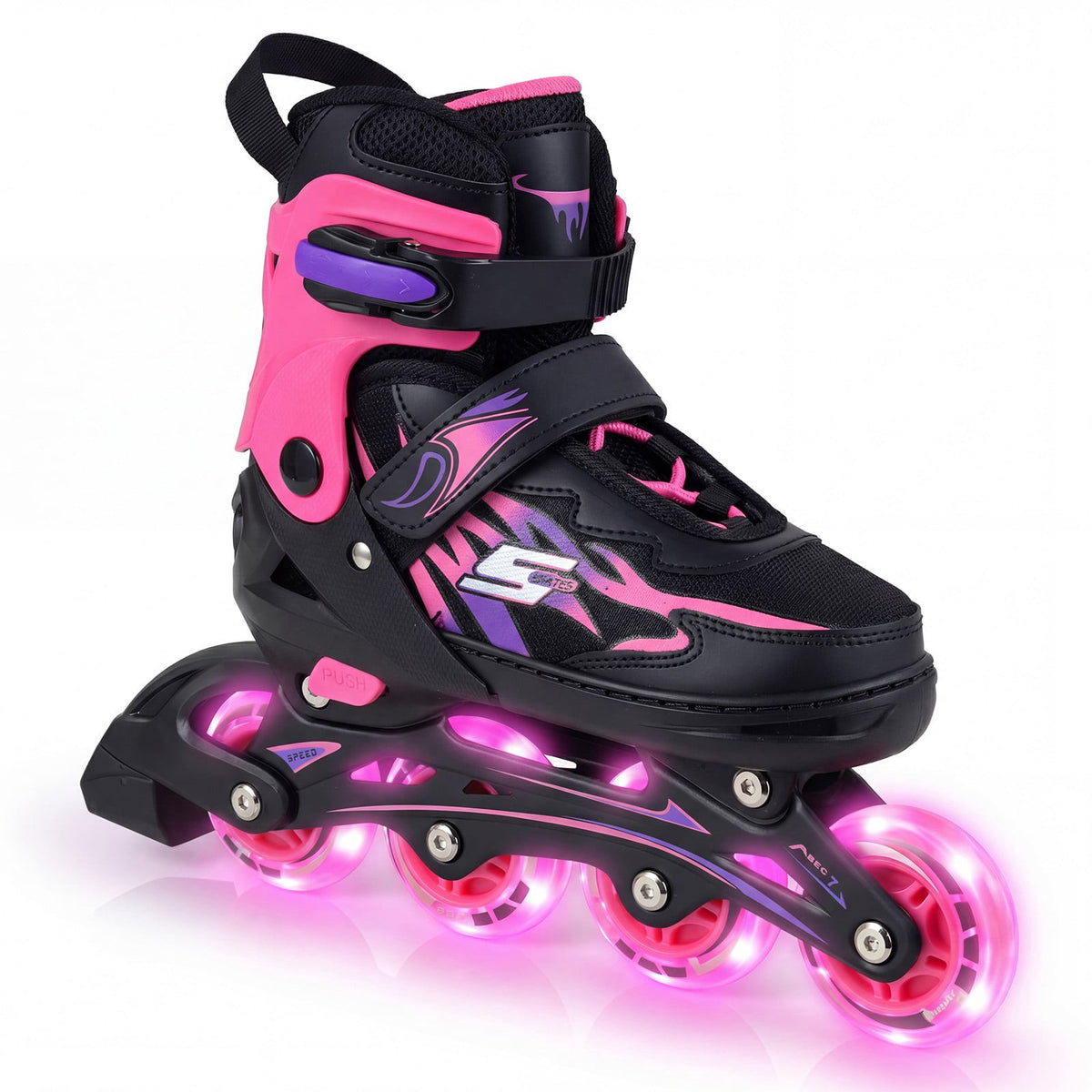 Adjustable Kids Inline Skates with Light-Up Wheels, Pink