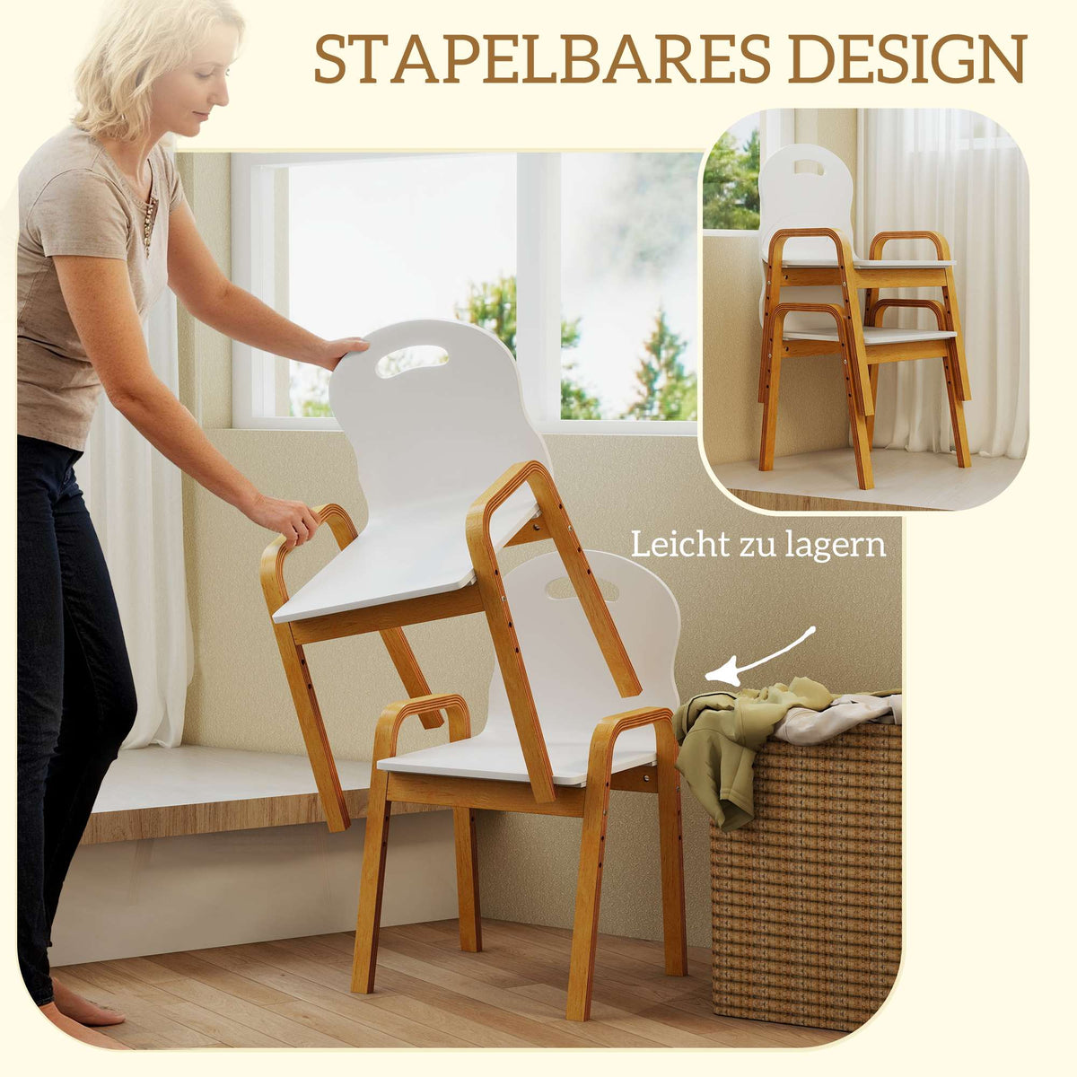 Adjustable Kids Wooden Chair Set, Non-Slip Pads, Ages 3-15