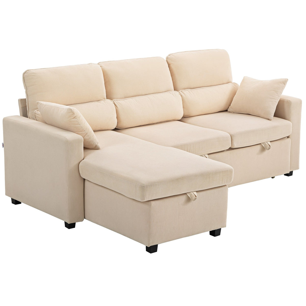 Adjustable L-Shaped Sofa Bed with Storage, Beige