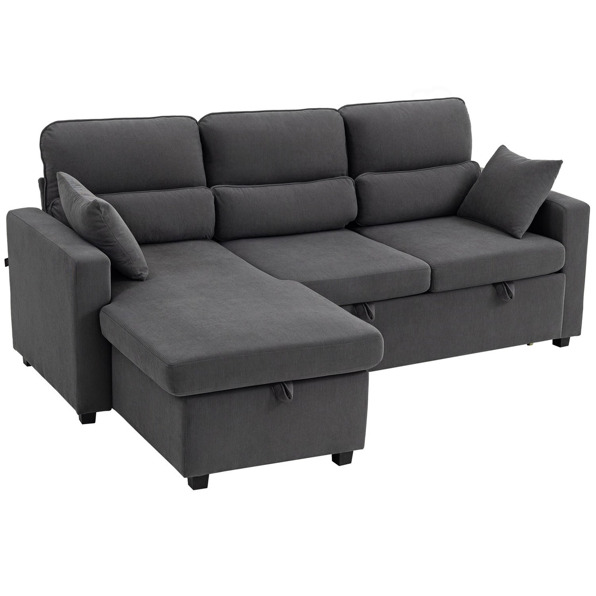Adjustable L-Shaped Sofa Bed with Storage, Dark Gray