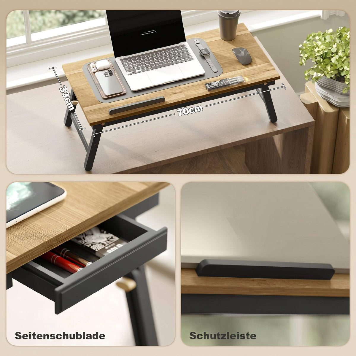 Adjustable Laptop Bed Table with Drawer, Foldable