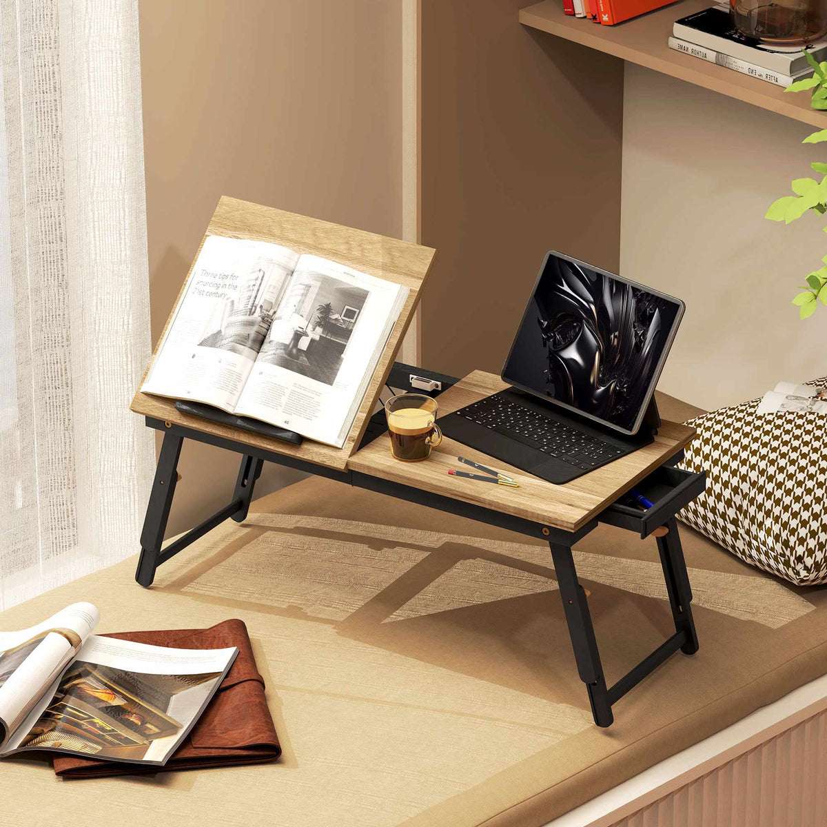 Adjustable Laptop Bed Table with Drawer, Foldable