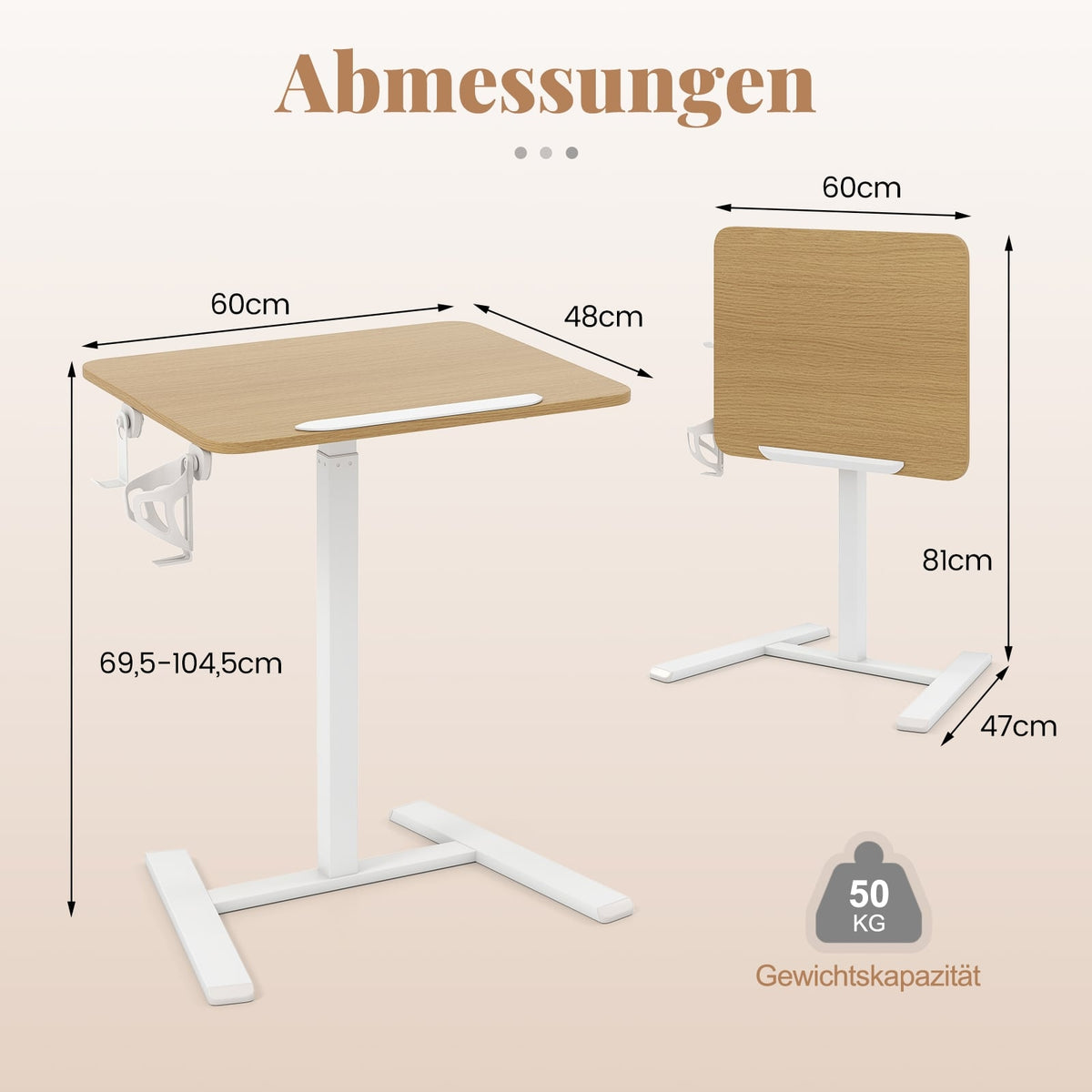 Adjustable Laptop Desk with 90 Tilt & Hidden Wheels