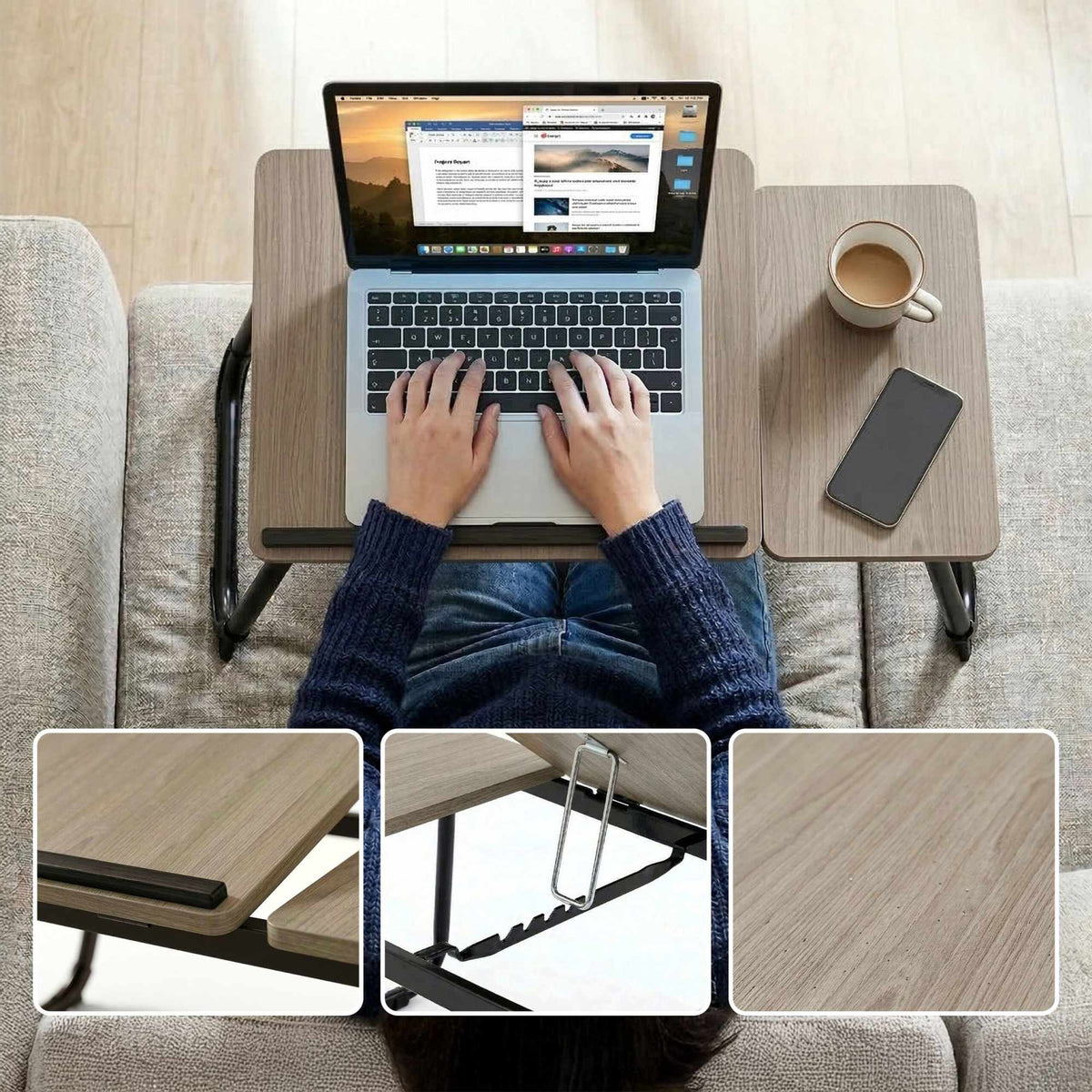 Adjustable Laptop Table – Foldable, Tilting Top, Wood-Effect