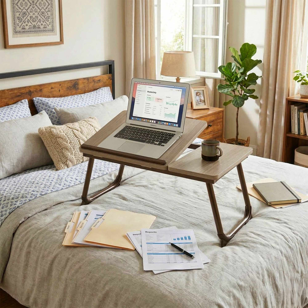 Adjustable Laptop Table – Foldable, Tilting Top, Wood-Effect