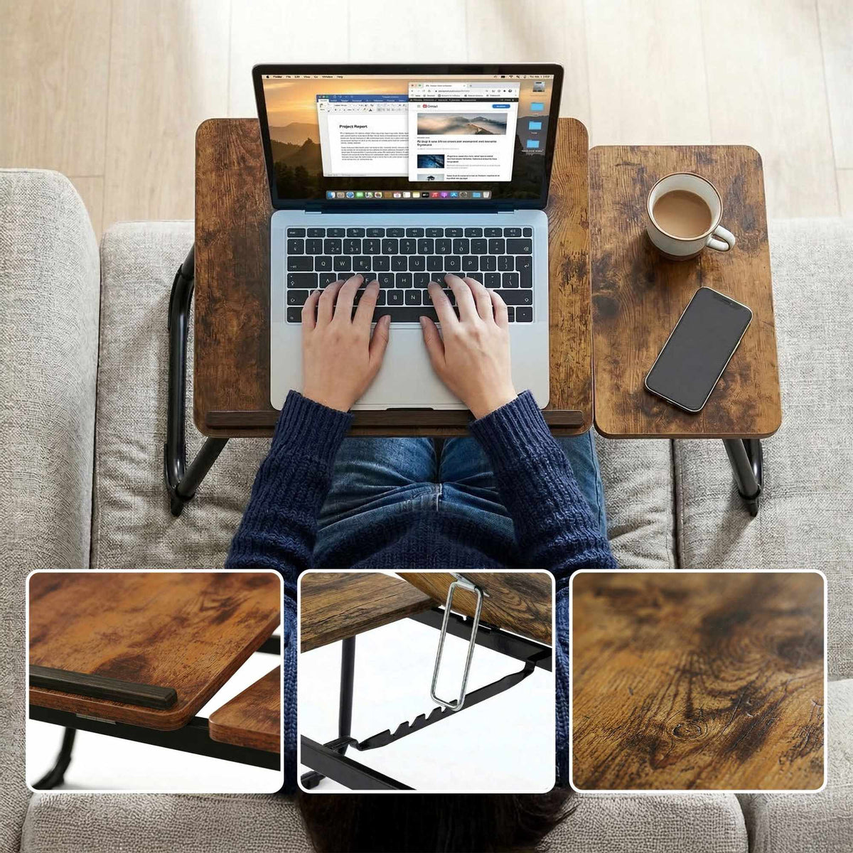Adjustable Laptop Table – Foldable, Tilting Wood-Effect Top