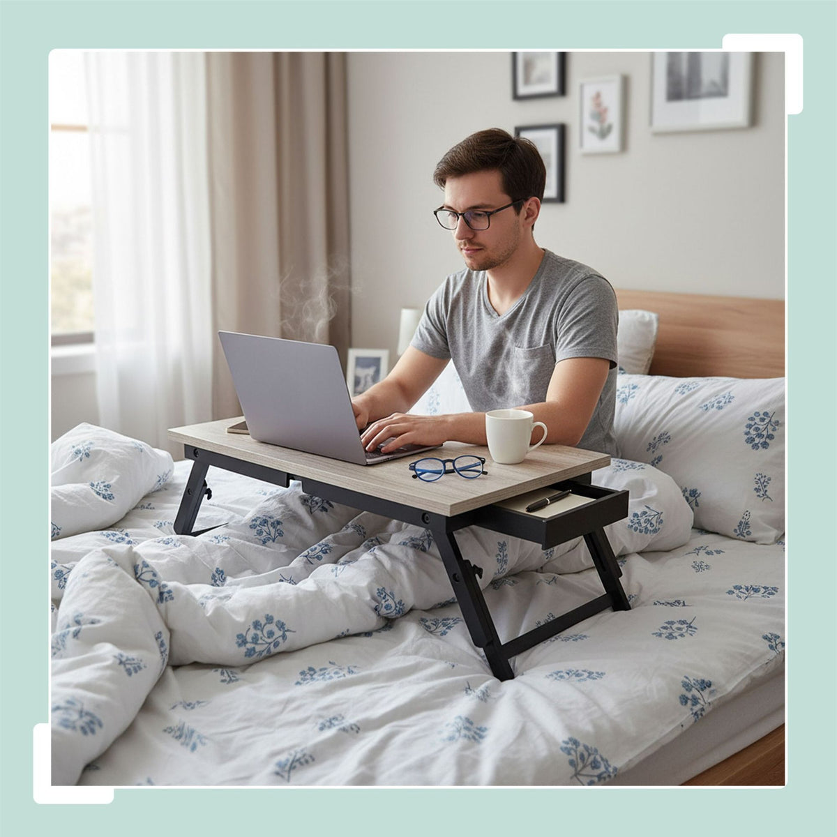 Adjustable Laptop Table with Drawer – Tilting Top