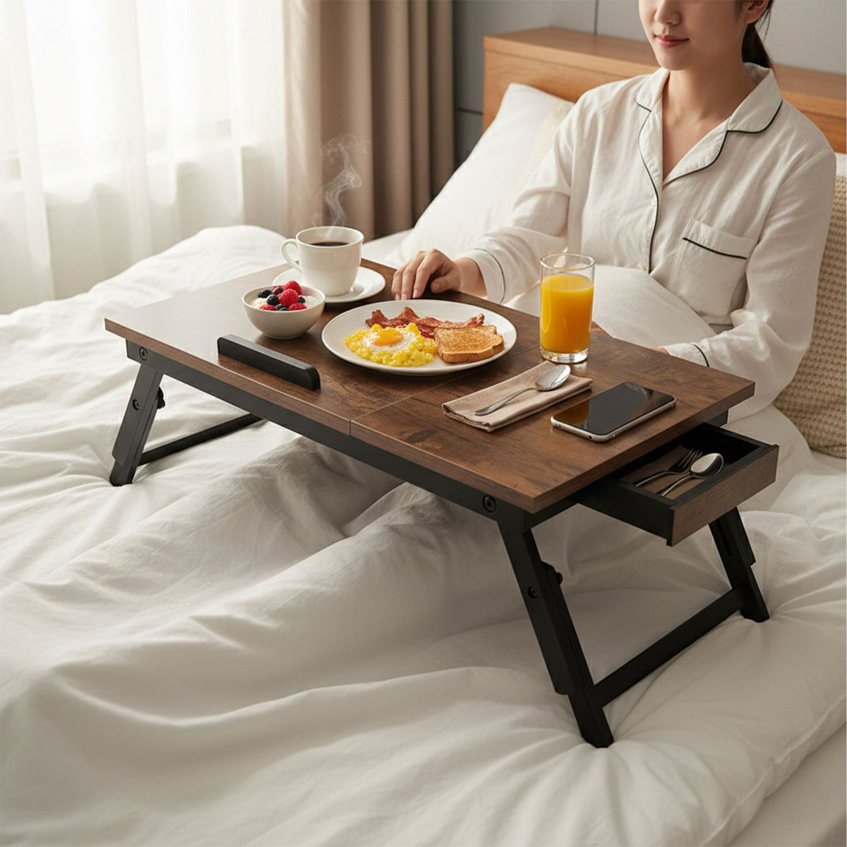 Adjustable Laptop Table with Drawer – Tilting Top, Foldable
