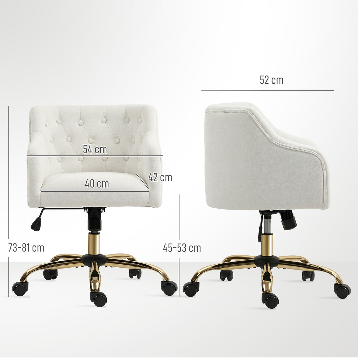 Adjustable Linen-Style Office Chair, Beige with Gold Legs