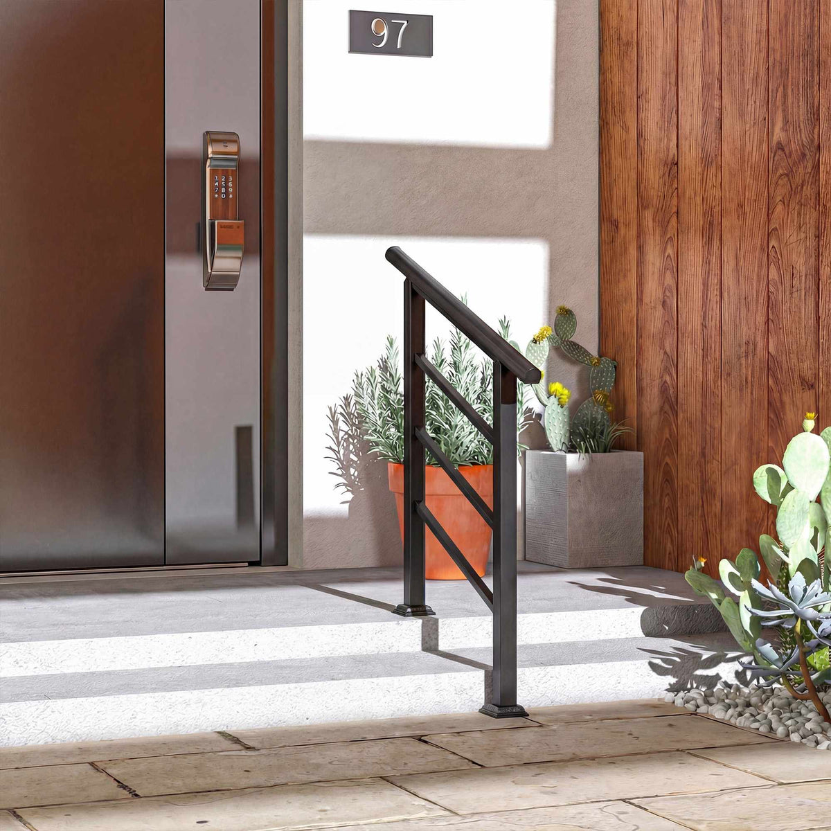 Adjustable Metal Stair Handrail, Black, 0-45 Angle, 1-3 Steps