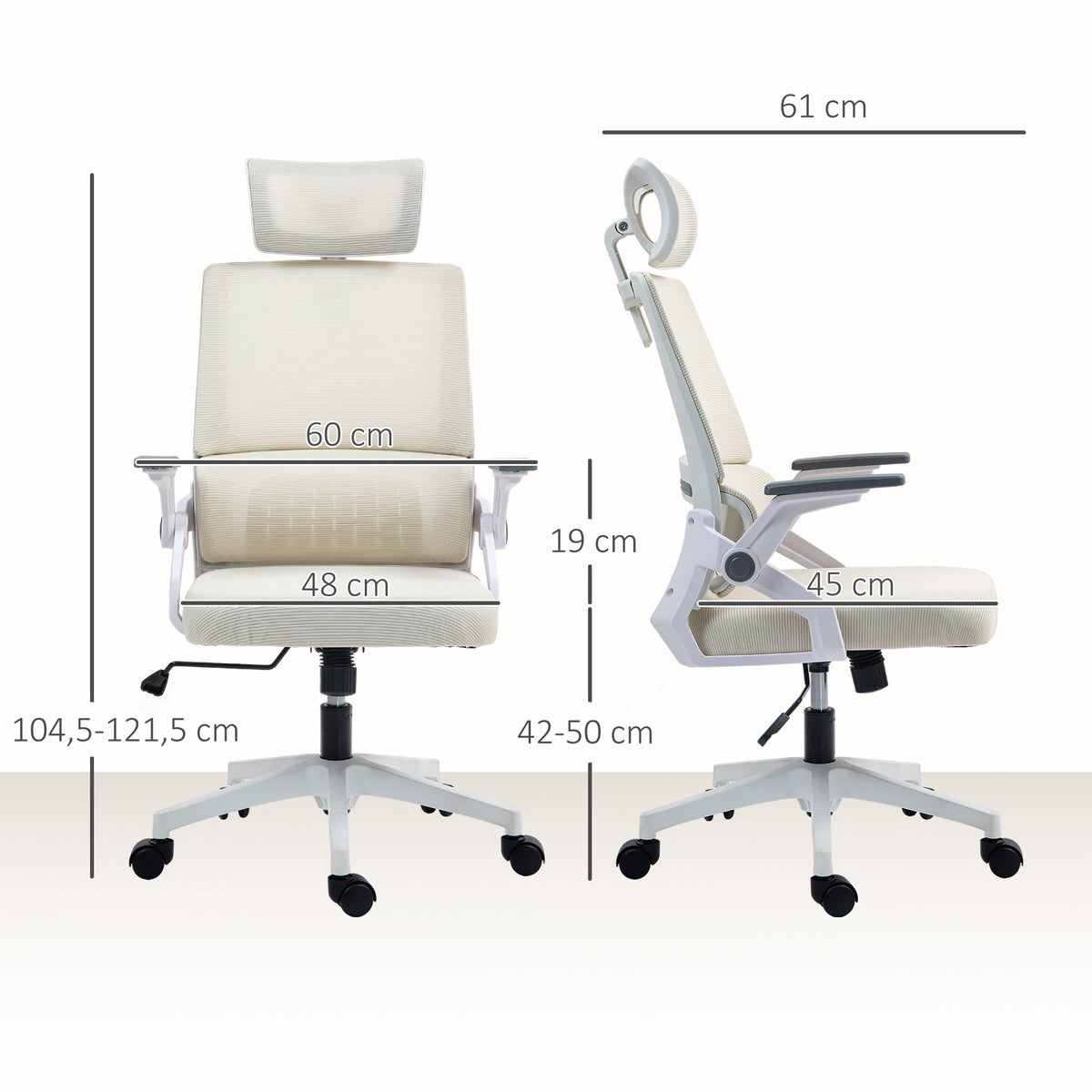 Adjustable Office Chair with Headrest, Beige, 60x61x121.5 cm