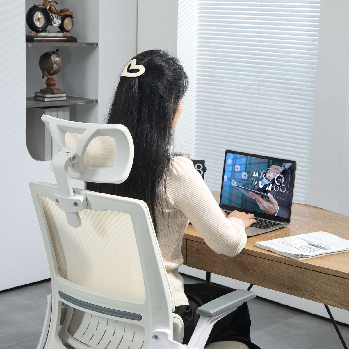 Adjustable Office Chair with Headrest, Beige, 60x61x121.5 cm