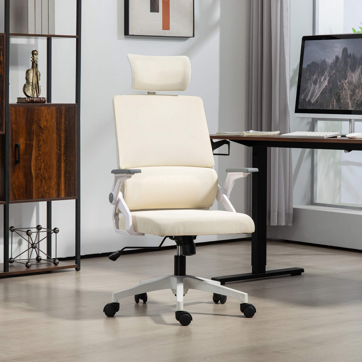 Adjustable Office Chair with Headrest, Beige, 60x61x121.5 cm