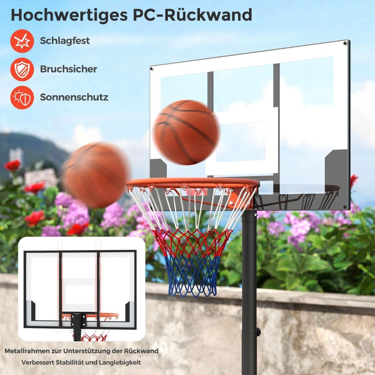 Adjustable Outdoor Basketball Hoop, 100-212cm Height Range