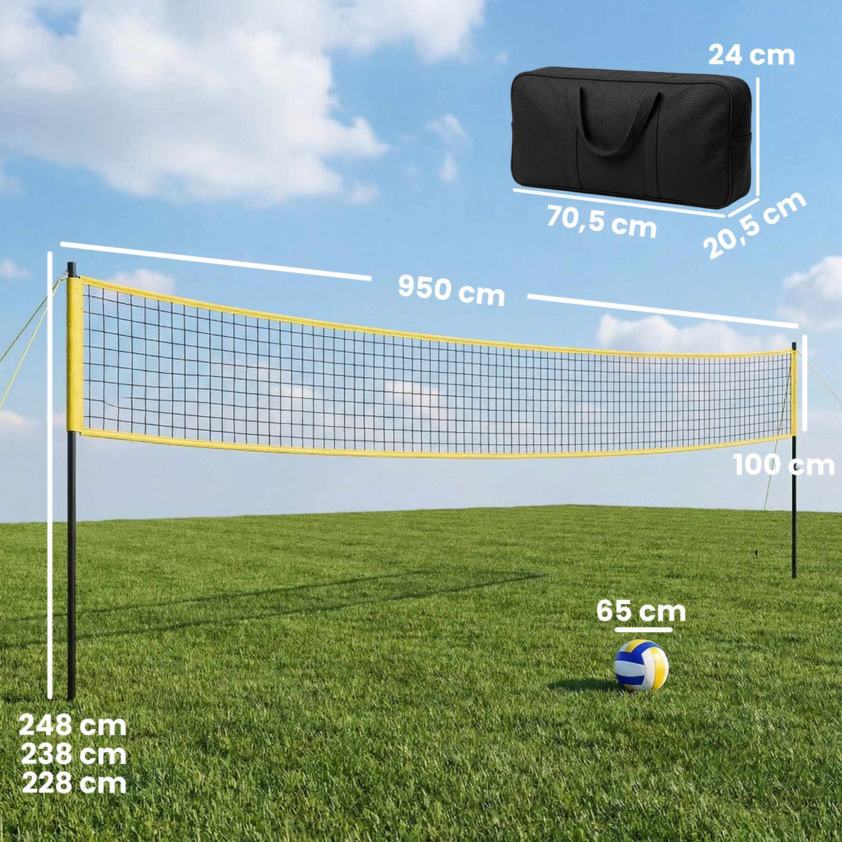 Adjustable Outdoor Volleyball Net Set with Carry Bag