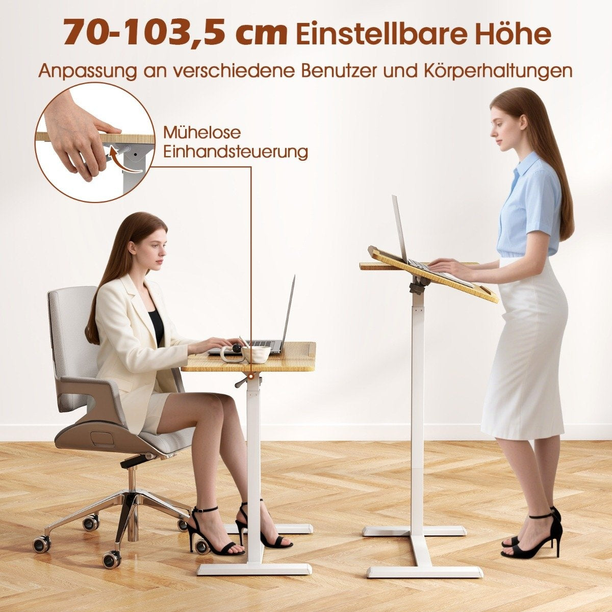 Adjustable Overbed Table with Hidden Wheels and Tilt Top