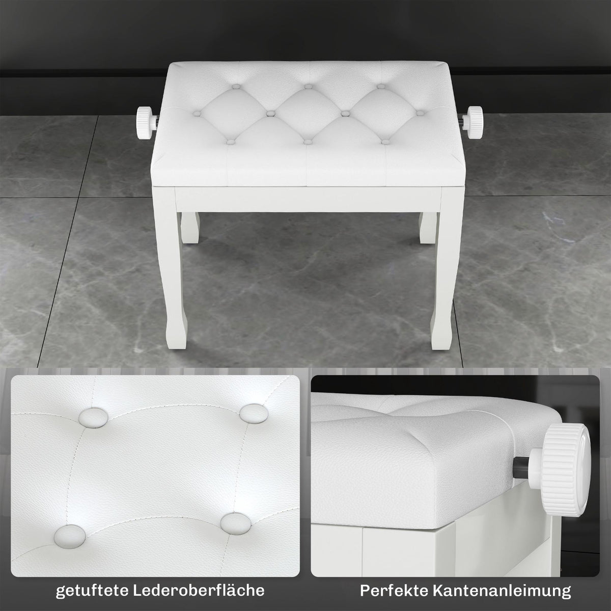 Adjustable Piano Bench with Faux Leather Cushion, White