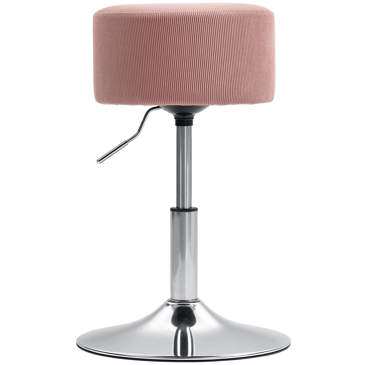 Adjustable Pink Corduroy Bar Stool, 360° Swivel, Metal Base
