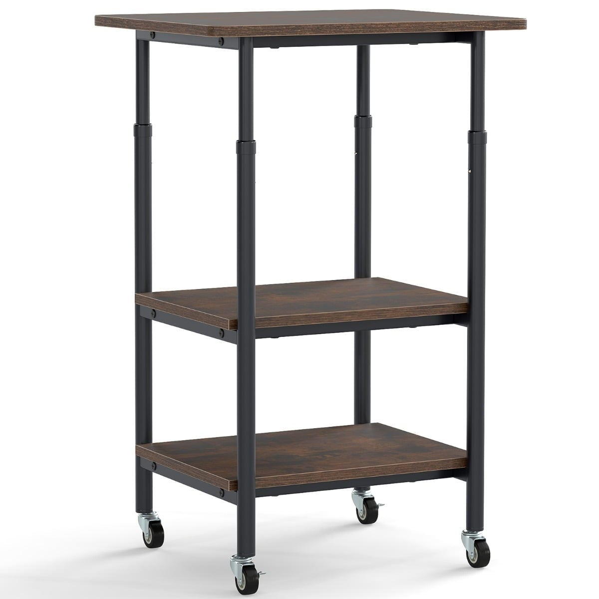 Adjustable Printer Stand with Shelves & Wheels, Brown