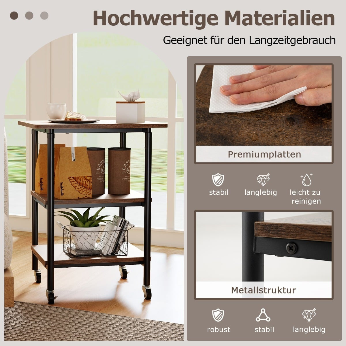 Adjustable Printer Stand with Shelves & Wheels, Brown