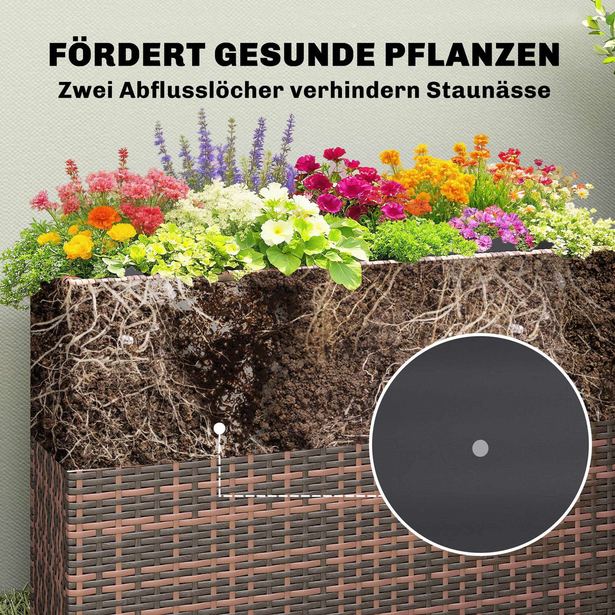 Adjustable Rattan Planter Box with Removable Liner, Brown