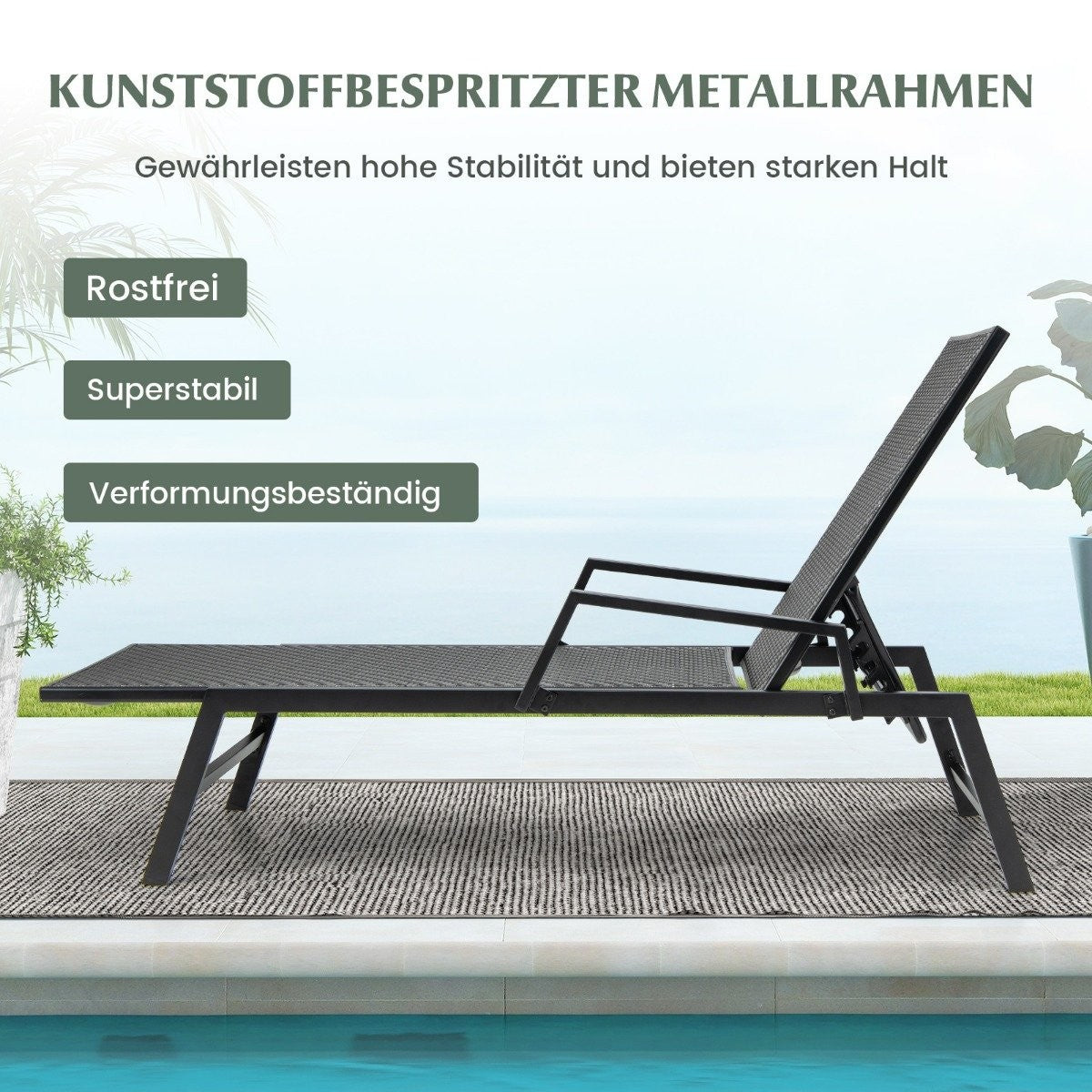 Adjustable Rattan Sun Lounger with Armrests, Brown