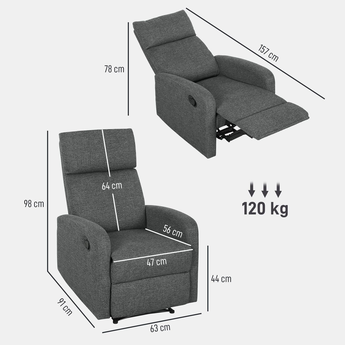 Adjustable Recliner Chair with Footrest, Gray Fabric
