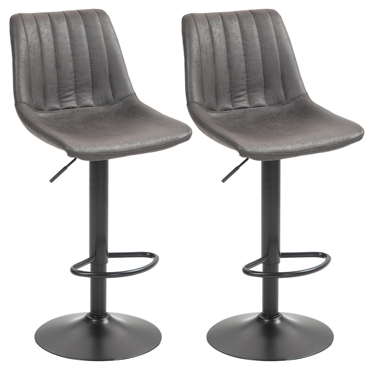 Adjustable Retro Bar Stools, Set of 2, Dark Grey, Microfiber