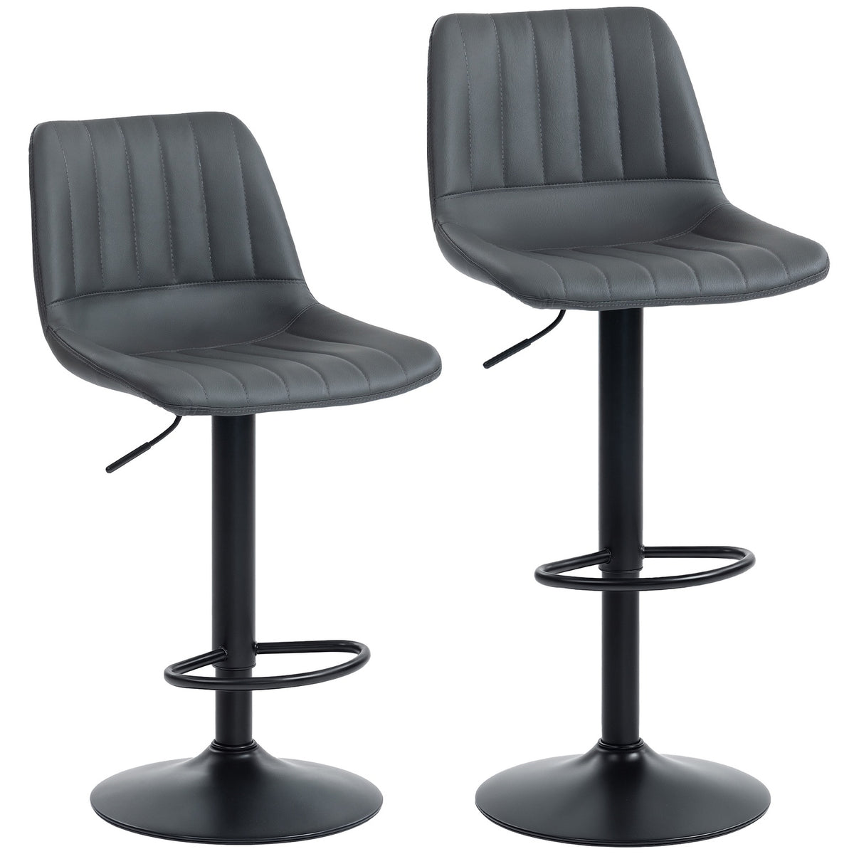 Adjustable Retro Bar Stools, Set of 2, Faux Leather, Dark Grey