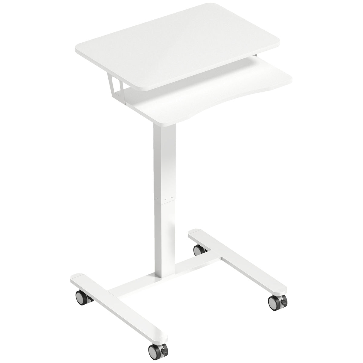 Adjustable Rolling Sit-Stand Desk with Keyboard Tray, White