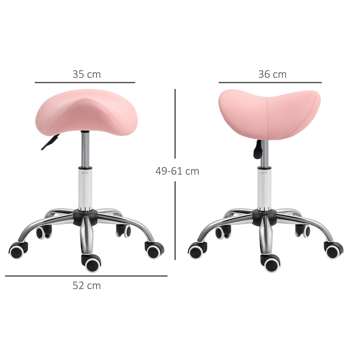 Adjustable Rolling Stool, 360 Swivel, Pink, 49-61 cm