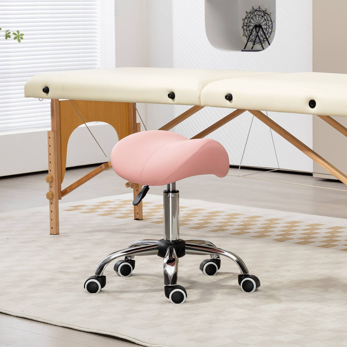 Adjustable Rolling Stool, 360 Swivel, Pink, 49-61 cm