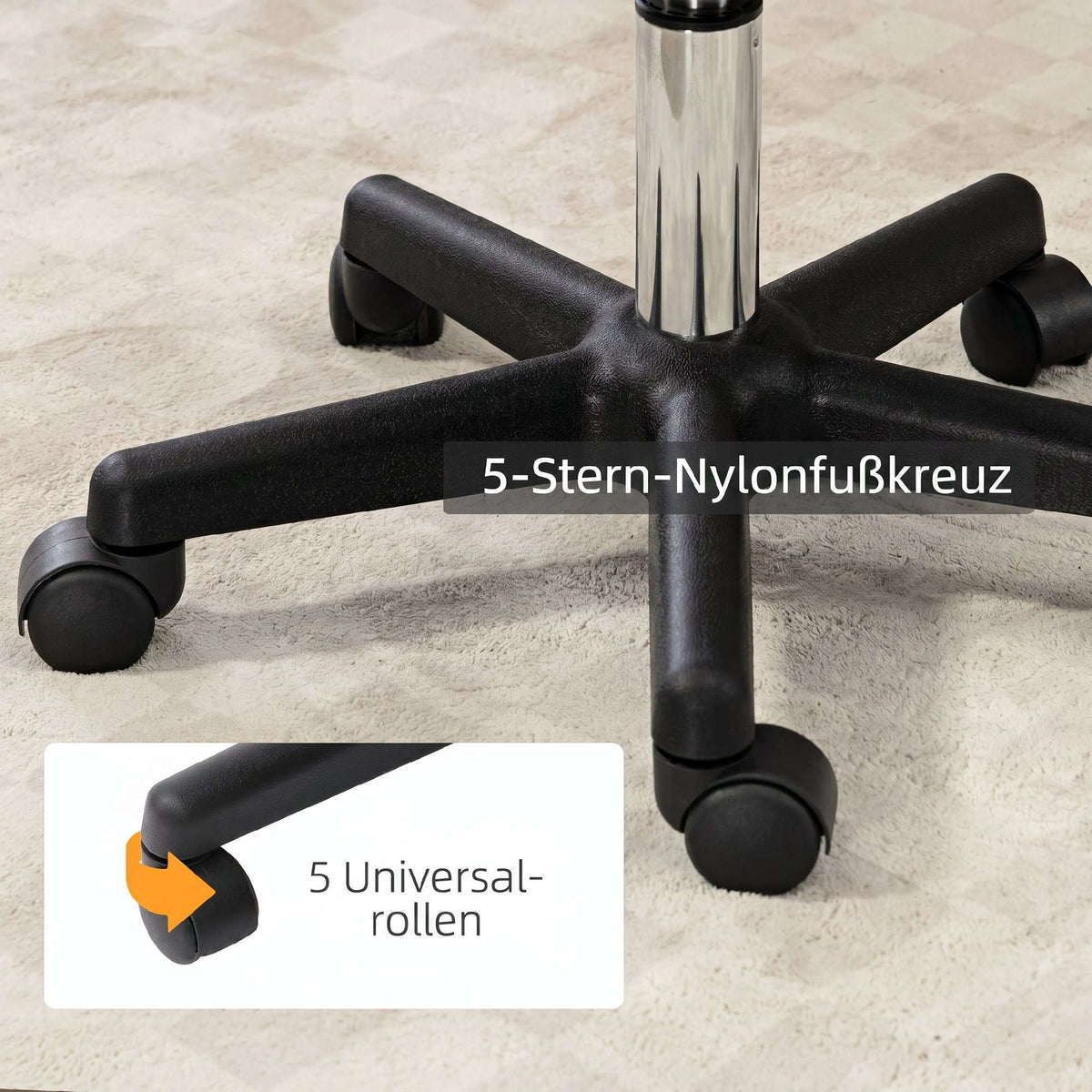 Adjustable Rolling Stool With Backrest, 360 Swivel, Tan