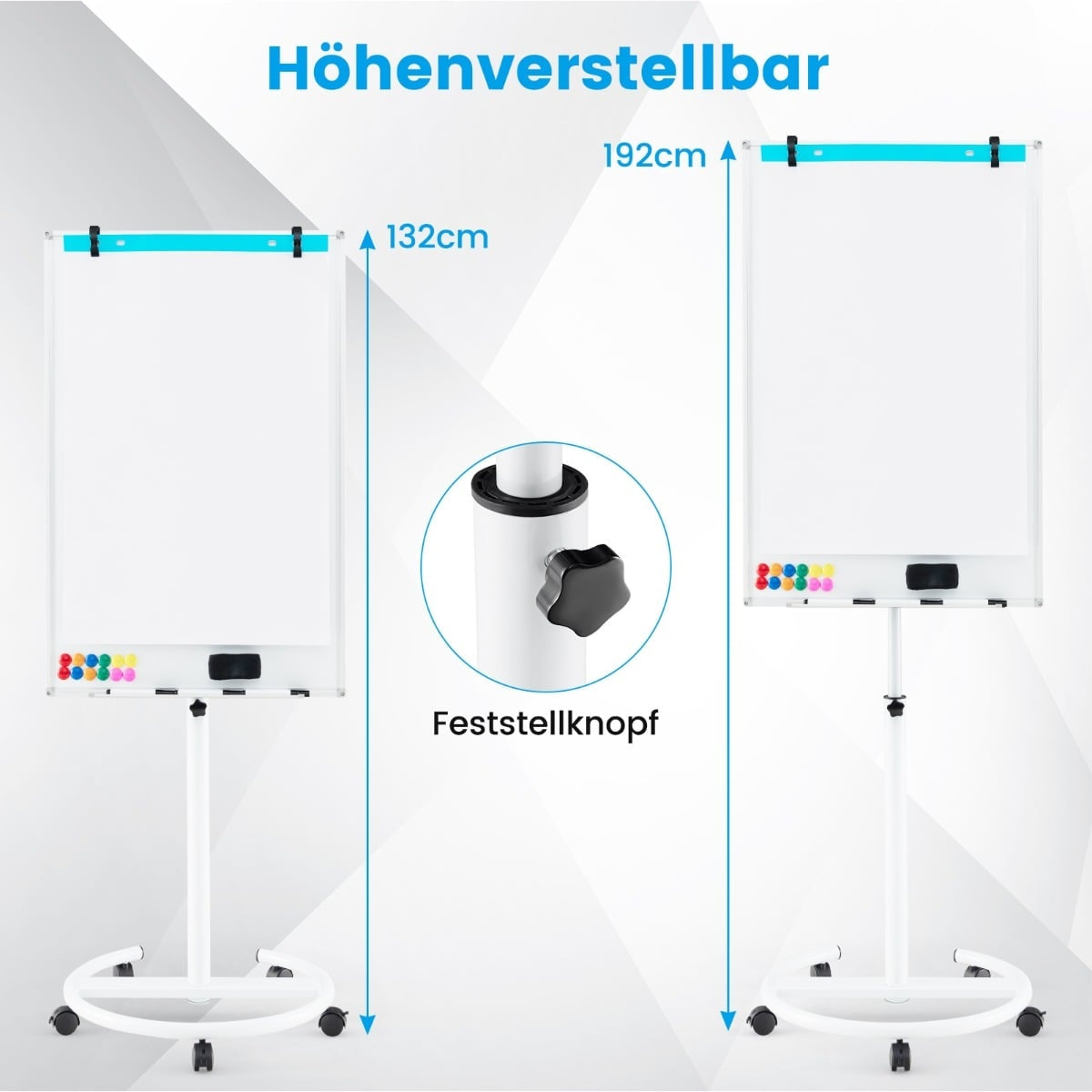 Adjustable Rolling Whiteboard with Magnets & Markers