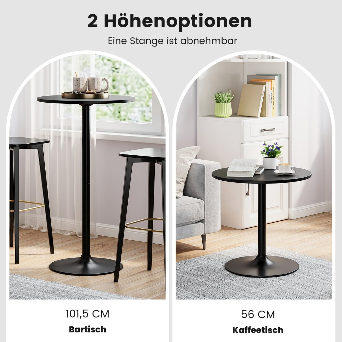 Adjustable Round Bistro Table – 60 cm, Black, 2 Heights