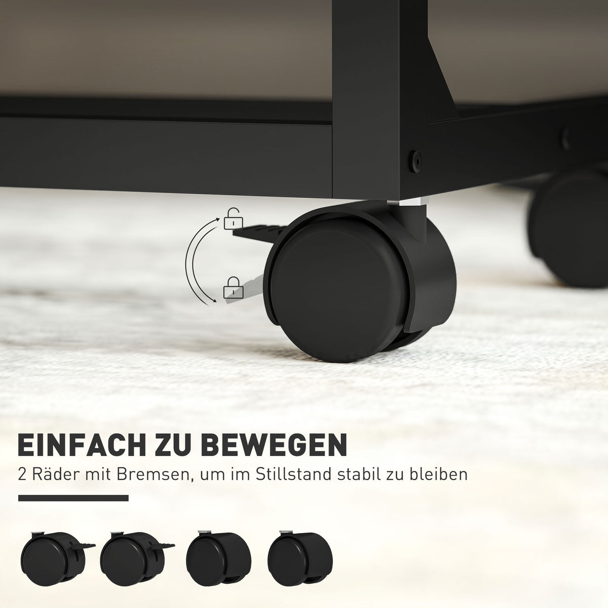 Adjustable Side Table with Wheels, Metal Frame, Tiltable