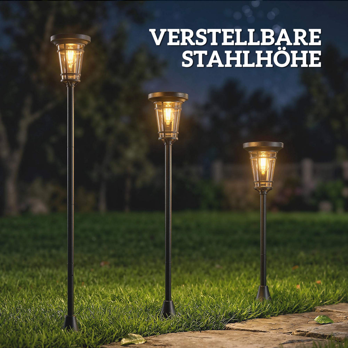 Adjustable Solar Garden Lantern Set, 2 Modes, IP44, 180cm