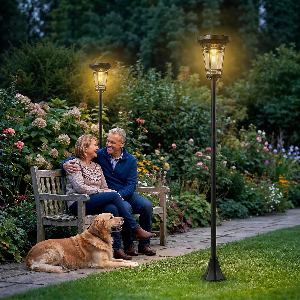 Adjustable Solar Garden Lantern Set, 2 Modes, IP44, 180cm