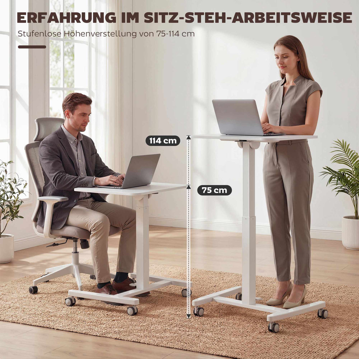 Adjustable Standing Desk – Tiltable Top, Mobile, White