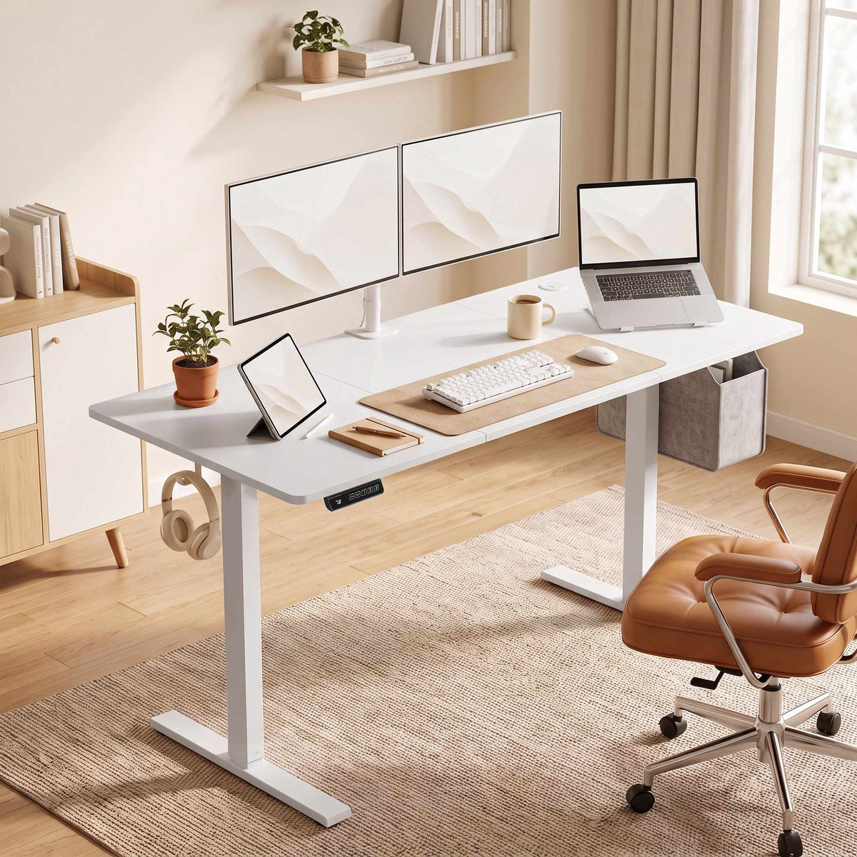 Adjustable Standing Desk with Memory, LED Display, White