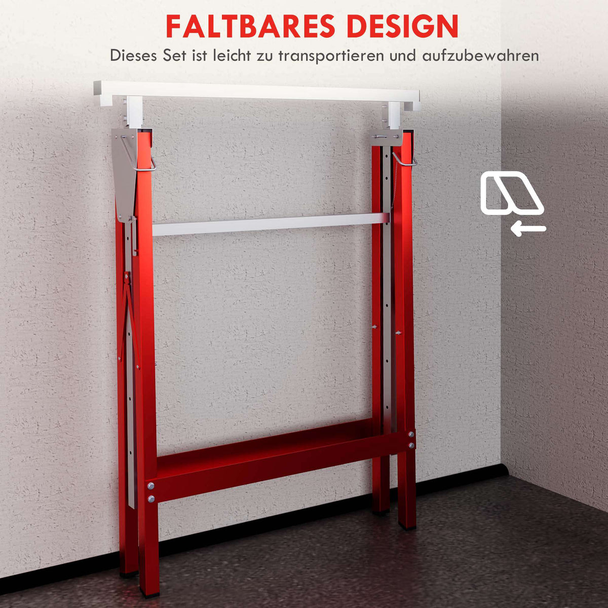Adjustable Steel Sawhorse Set, Red, 200kg Capacity