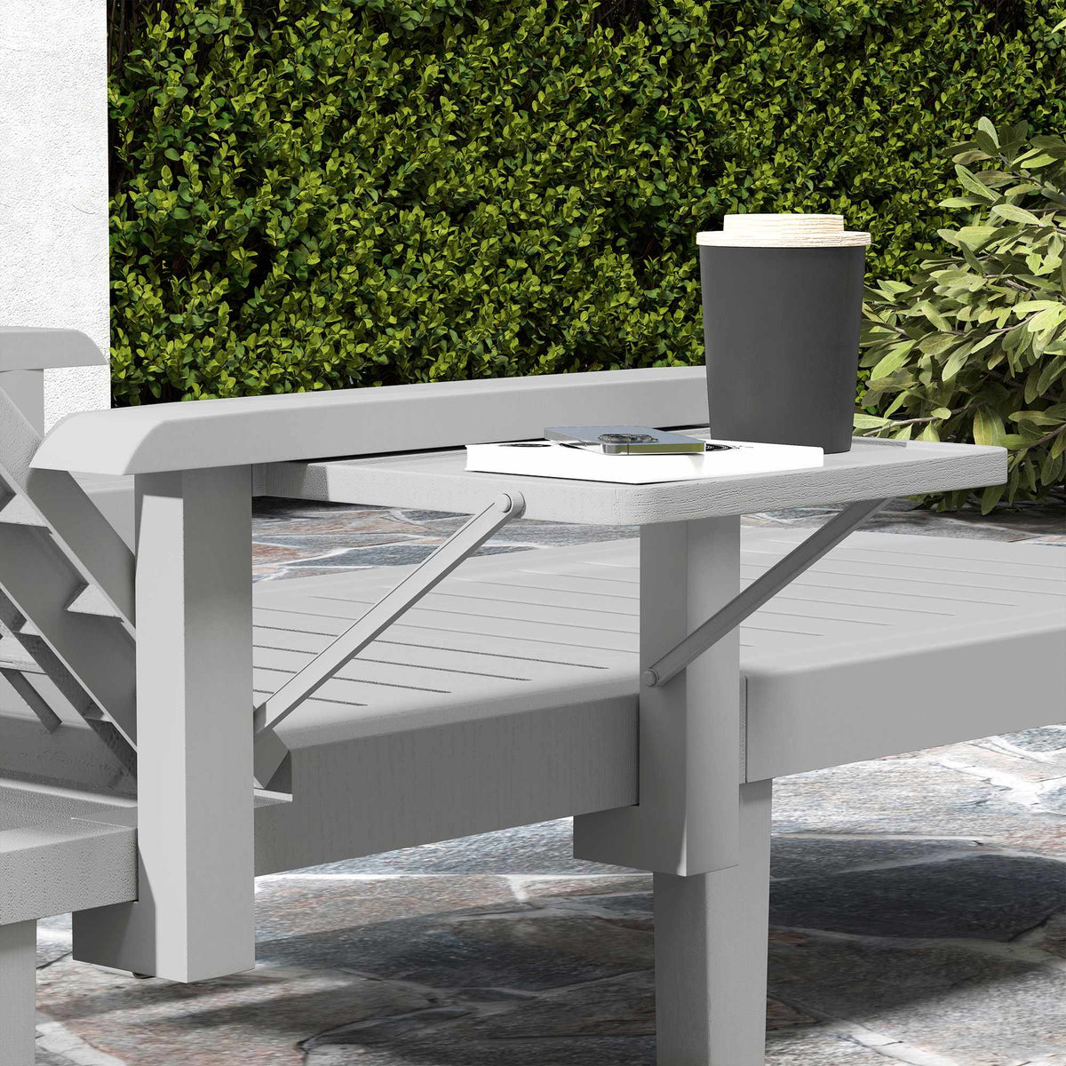Adjustable Sun Lounger with Side Table, Light Grey